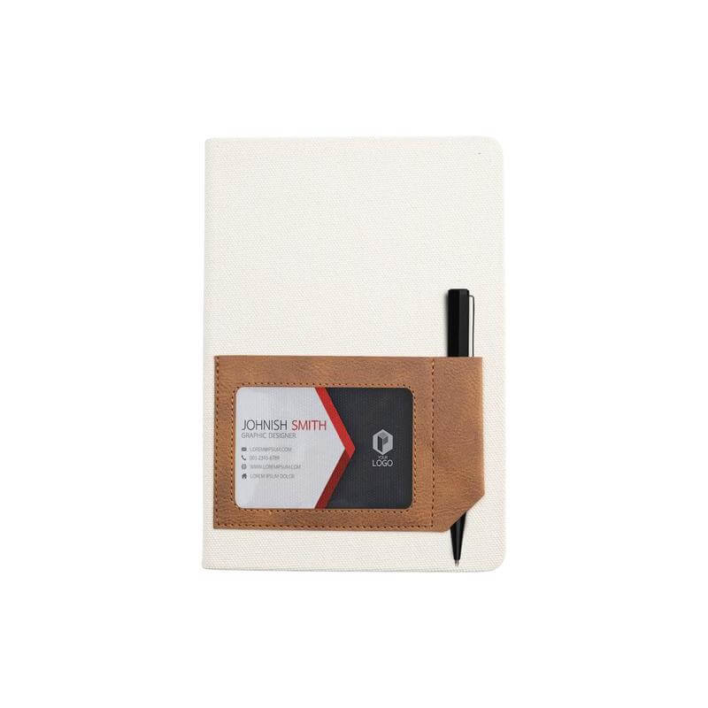 ADANA - Santhome Recycled Canvas A5 Hard Cover Notebook with PU Pocket - Beige