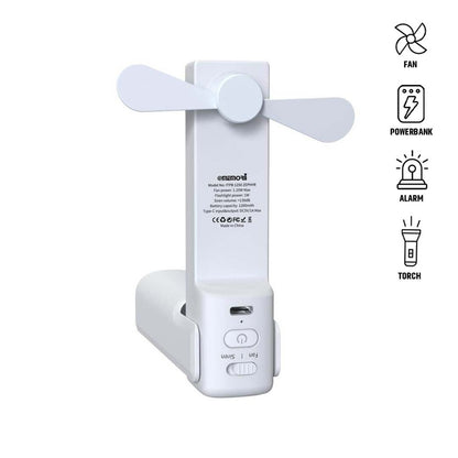 ZEPHYR - @memorii 4-in-1 Fan Powerbank, Safety Alarm & Torch - White