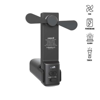 ZEPHYR - @memorii 4-in-1 Fan Powerbank, Safety Alarm & Torch - Black