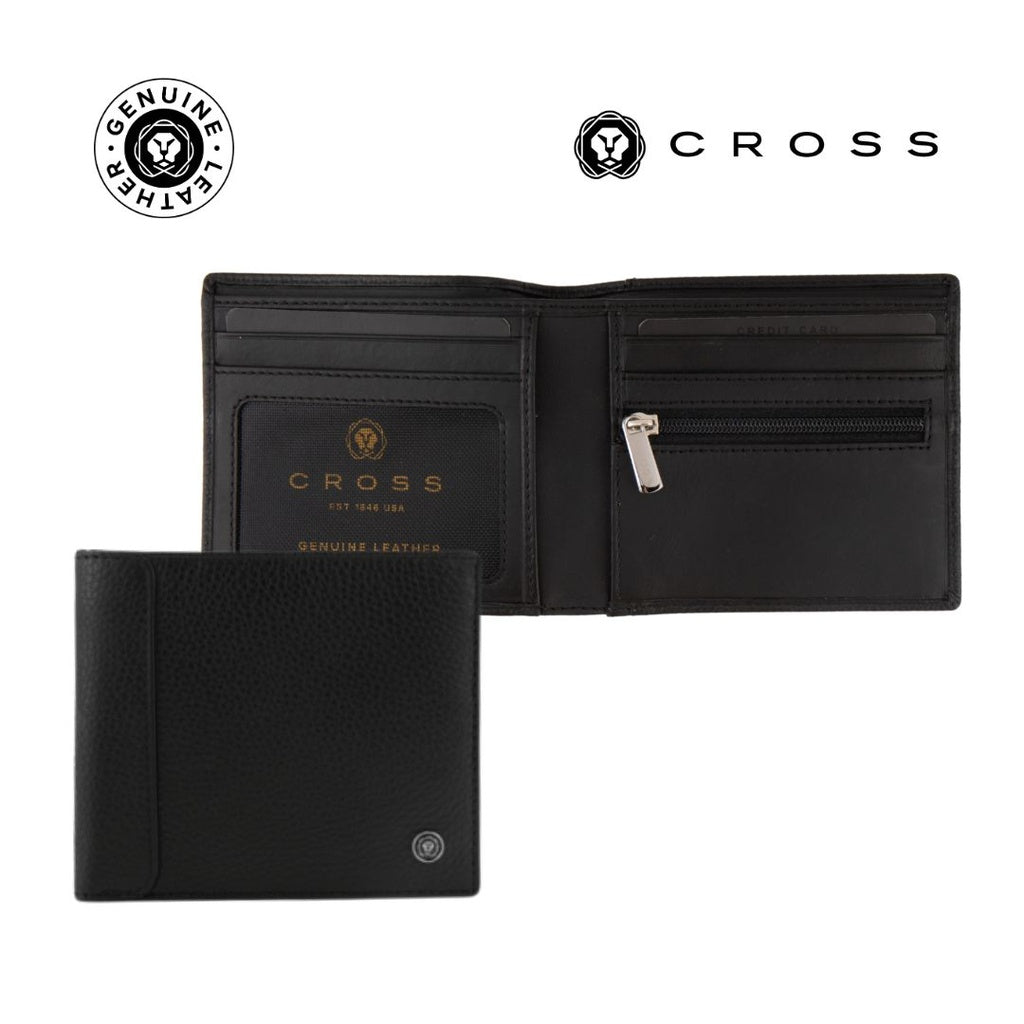 CROSS Pebble Leather 6CC Classic Fold Wallet with 6CC Cardholder - Black