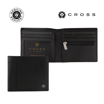 CROSS Pebble Leather 6CC Classic Fold Wallet with 6CC Cardholder - Black