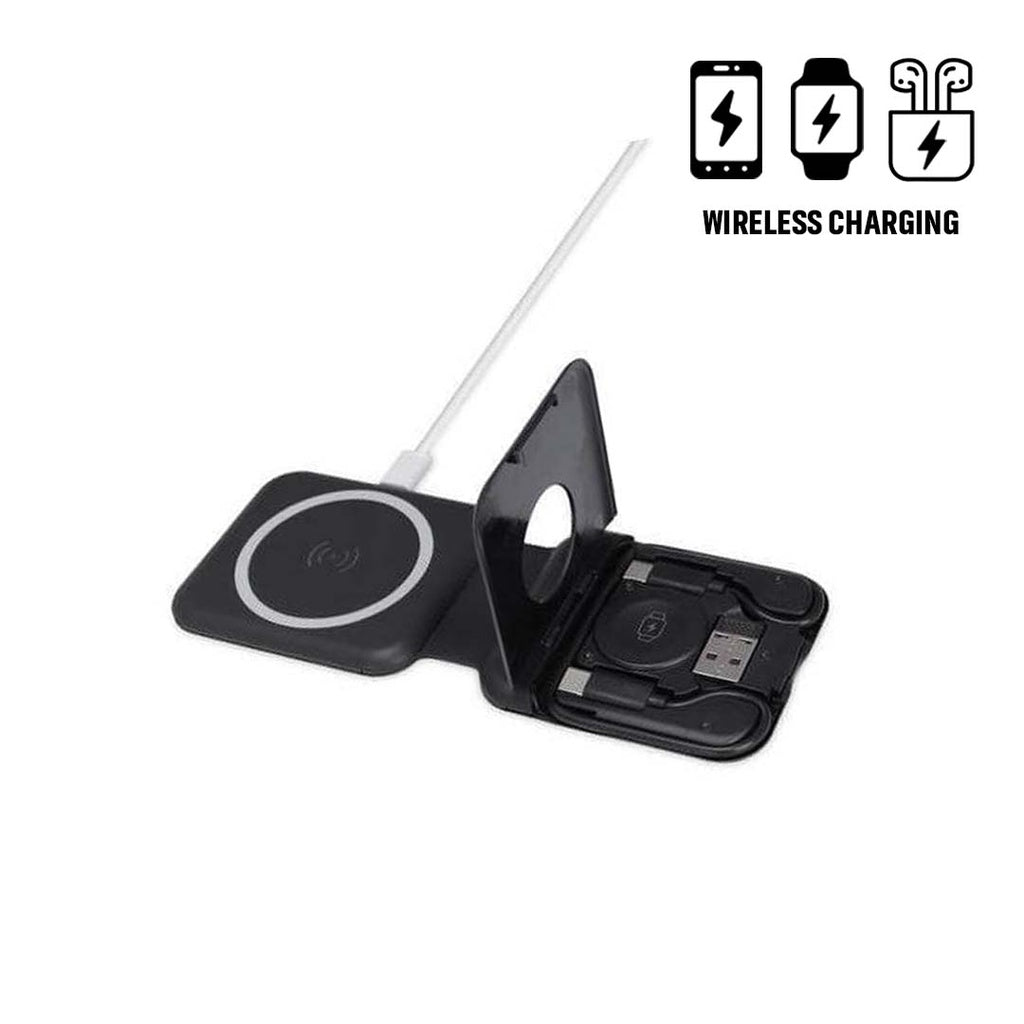 TURIN - @memorii Foldable 2-in-1 Wireless Charger and Multicable Set - Black