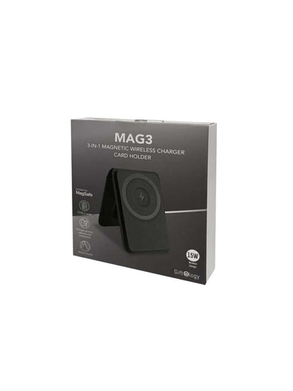 MAG3 - Giftology 3-in-1 Magnetic Wireless Charger Card Holder - Black