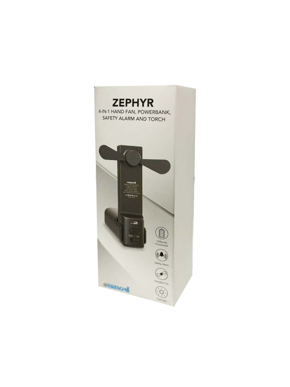 ZEPHYR - @memorii 4-in-1 Fan Powerbank, Safety Alarm & Torch - Black