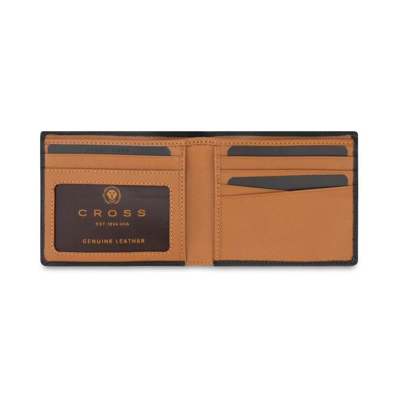 CROSS Soft Grain Leather Two-Tone 8CC Bifold Wallet - Black/Mocha