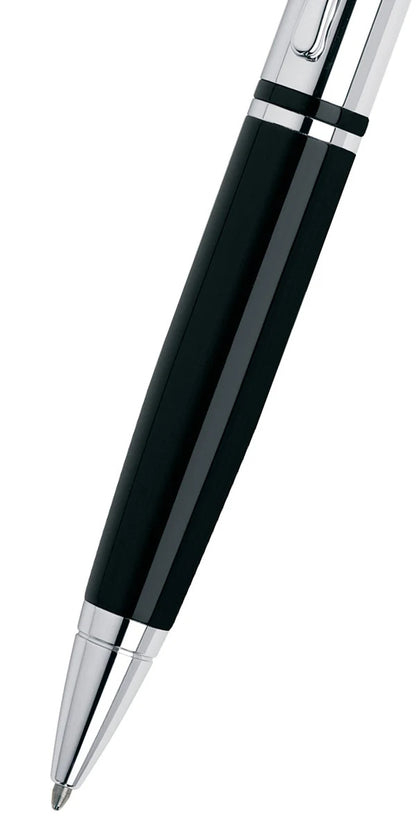 Cross Calais™ Chrome/Black Lacquer with Polished Chrome Appointments Ballpoint Pen (Blue Ink)