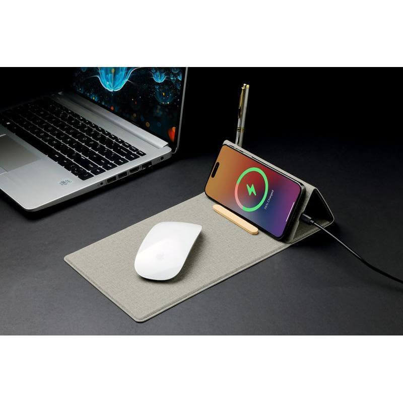 BLACE - CHANGE ZERO Recycled PU 15W Wireless Mousepad & Desk Organizer - Grey