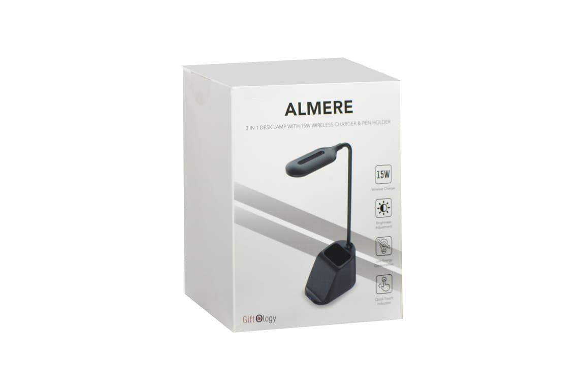 ALMERE - Giftology 3-in-1 Desk Lamp with 15W Wireless Charger & Pen Holder - Black