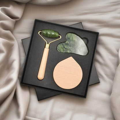 LUNA - Set of Jade Face Roller, Guasha and Mirror
