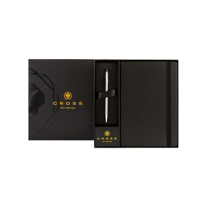 Cross Click™ Chrome Ballpoint Pen & A5 Hardcover Notebook Gift Set - Black